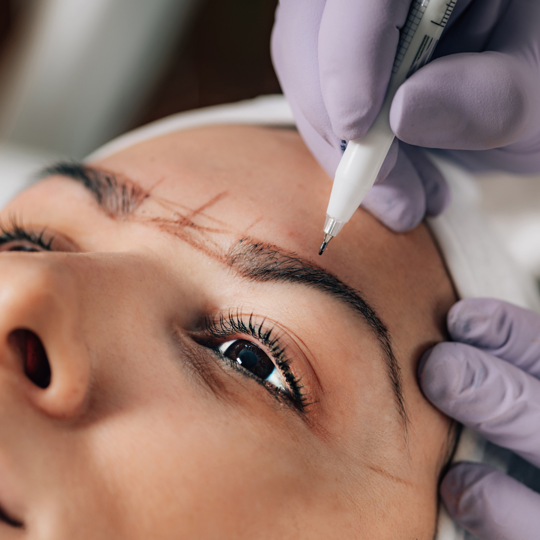 Before and after comparison showing dramatic improvement in eyebrow shape, fullness and symmetry achieved through professional lamination treatment